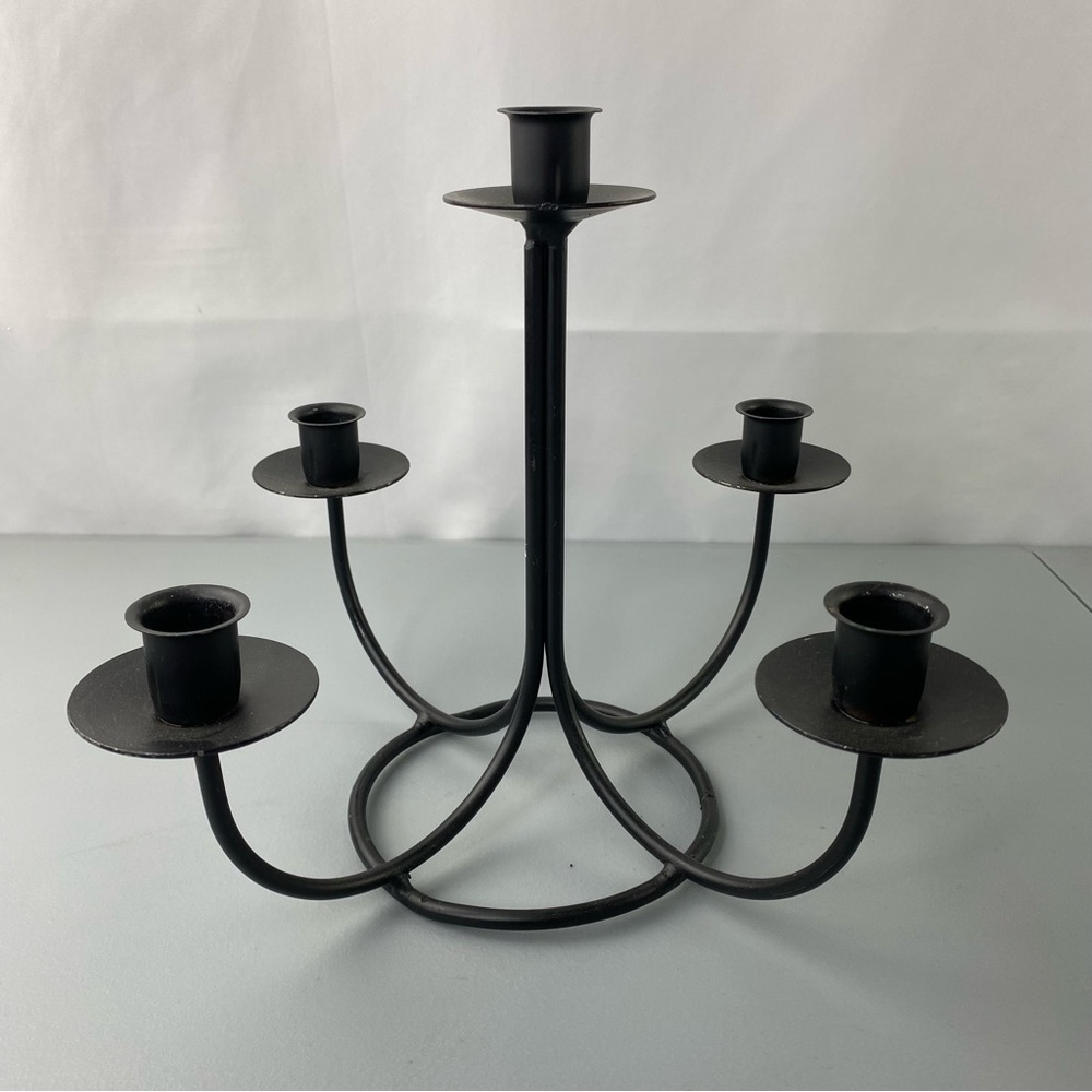 5 Arm Black Metal Taper Centerpiece Candleholder - Picture 2 of 6
